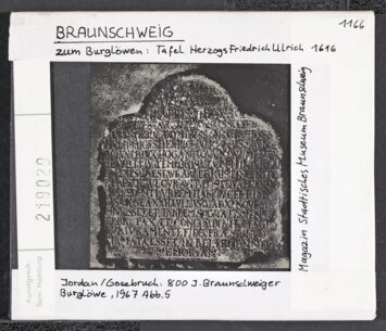 Vorschaubild Braunschweig, zum Burglöwen, Tafel, Herzogs Friedrich Ulrich 1616 Diasammlung